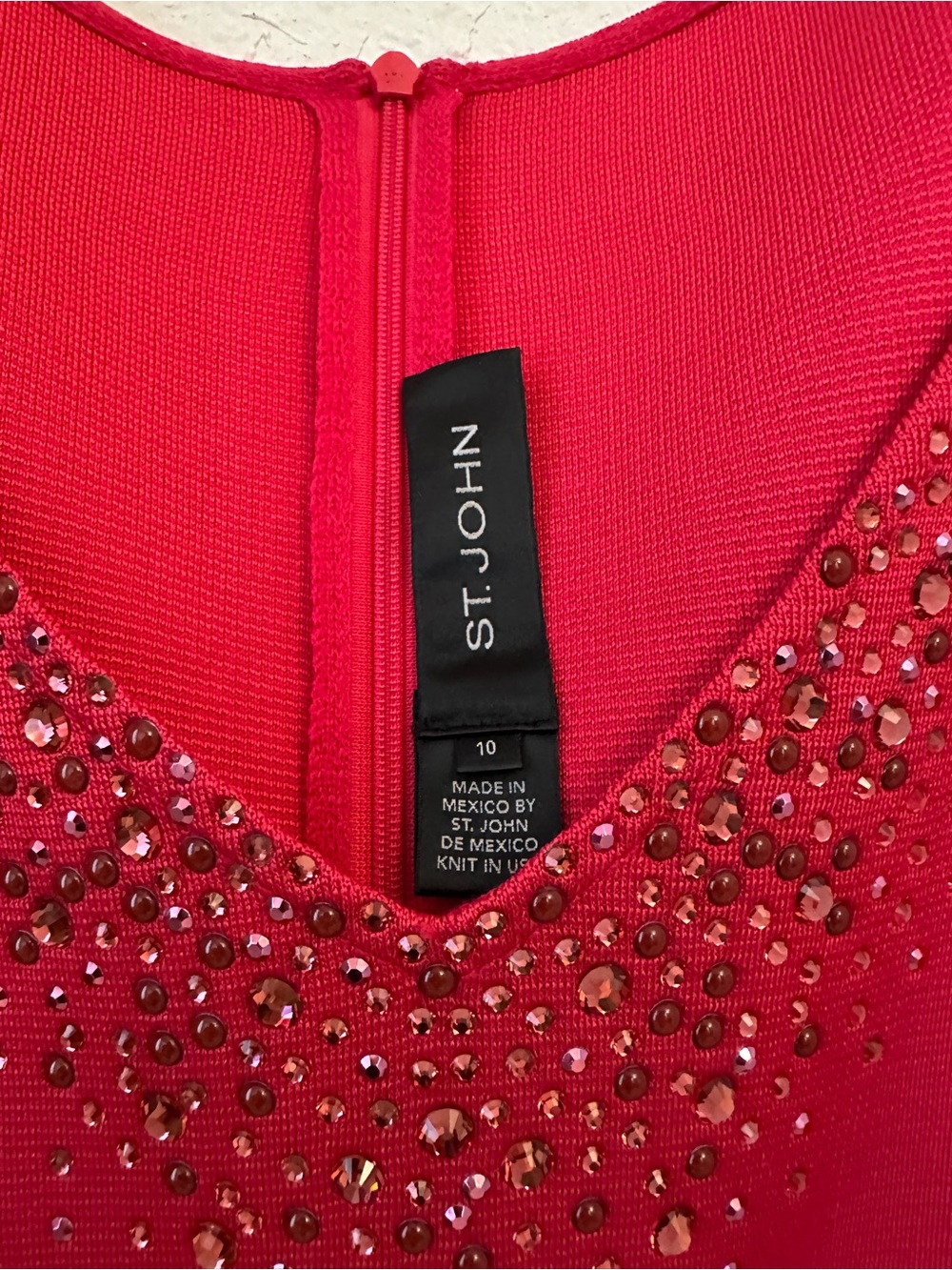 St. John Red Embellished Long Sleeve Sheath Dress - Picture 2 of 2